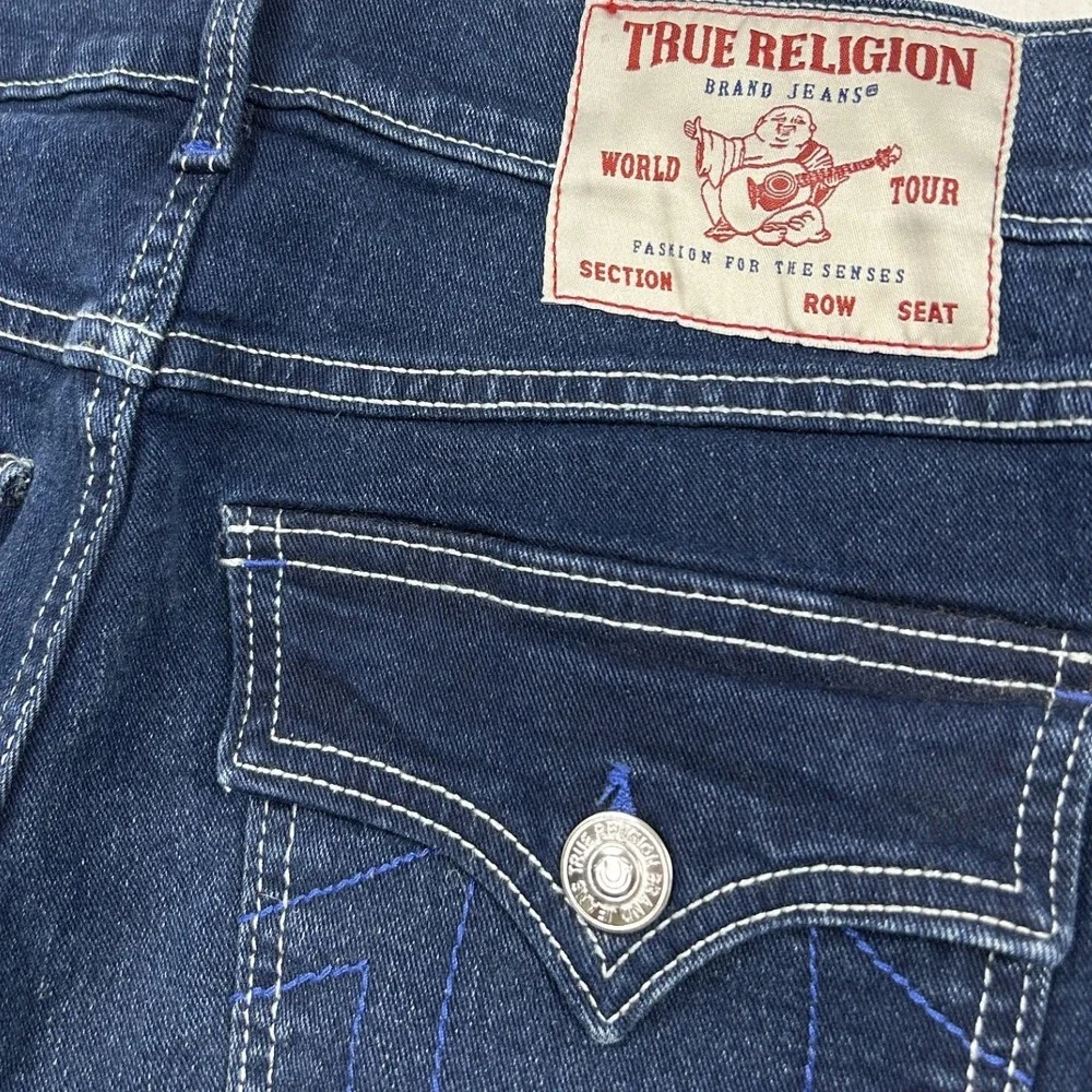 True Religion Ricky Relaxed Straight Jeans Mens 29 Blue Dark Wash Stitch